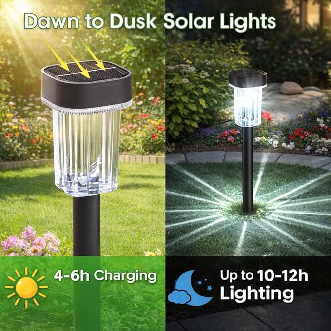 Outdoor Solar Lights for Yard 8 Pack Solar Pathway Lights Waterproof 6000K Cold White LED Landscape Lighting for Garden Outside Landscape Lawn Driveway Walkway Path Patio
