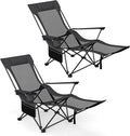 GYMAX Reclining Camping Chairs with Footrest Lightweight Foldable Camping Chairs with Cup Holders Adjustable Backrest Headrest Heavy Duty Camp Chair for Adult Outdoor Fishing Beach (Grey2)