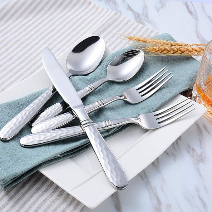 Stainless Steel Silverware 20-Piece Stainless Steel Cutlery Set - Flatware Silverware with Knife Spoon Fork for 4 Dishwasher Safe with Elegant Net Pattern Handle