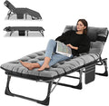 Camping Cot Adjustable 4-Position Adults Reclining Folding Chaise with Pillow Outdoor Portable Lounge Chair Sleeping Cots Bed Perfect for Camping Pool Beach Patio