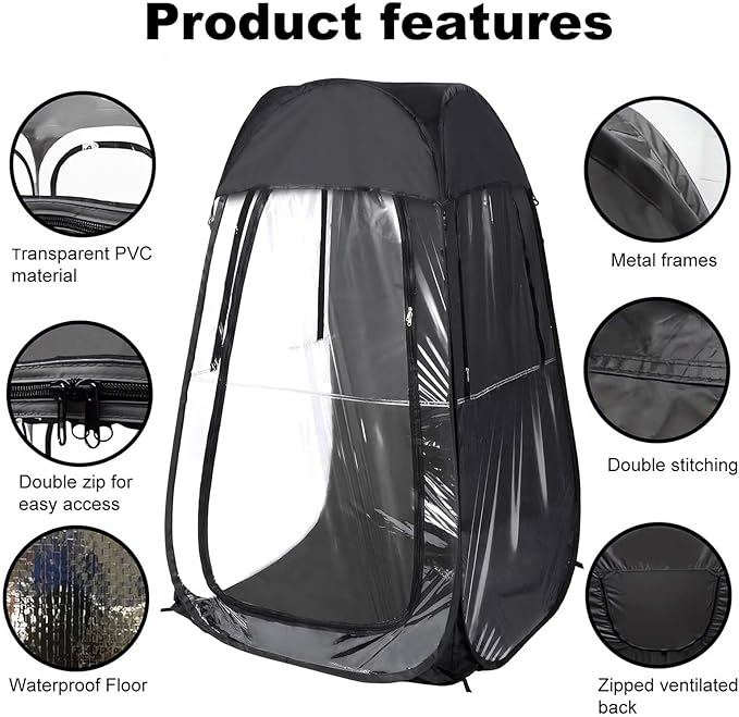 Portable Pop Up Sports Tent Clear Tents with Carry Bag for Outside Fishing Camping &amp Sideline Use Instant Setup Shelter Compact Foldable Design (Black 2)