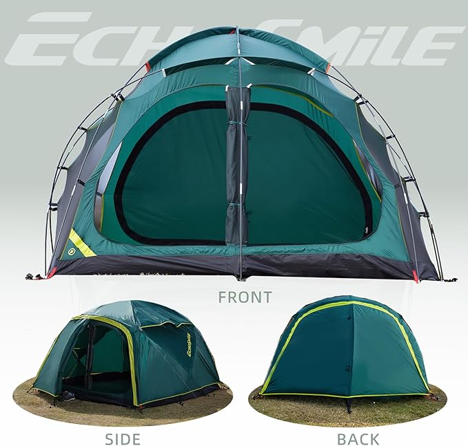 EchoSmile Tents for Camping Waterproof Windproof Tent with Multi-Pole 3-5 Person Spacious Dome Tent with Expandable Space for Shoes Packs &amp Wet Items Easy Setup Tent for Camping &amp Hiking