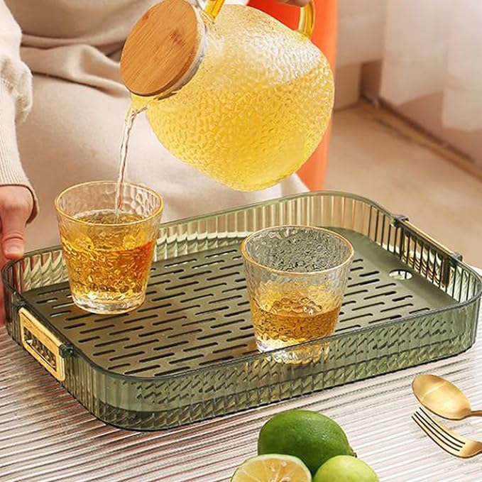 flexman Drainable Storage Tray Double Layers Efficient Draining Drain Tray with Portable Handle 2 Tier Non Slip Serving Tray Cup Dish Drying Rack for Sink Coffee Table