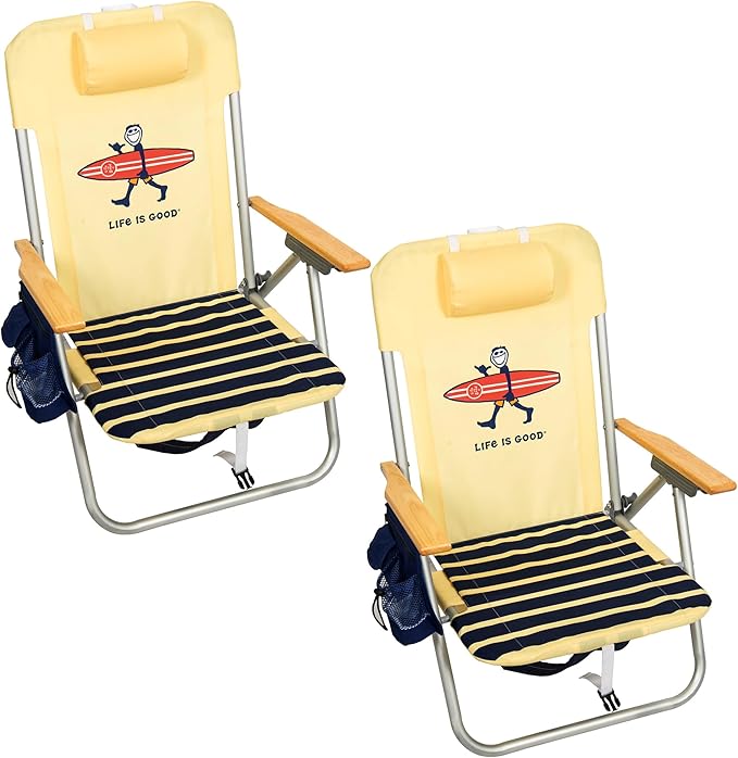 Life is Good 2-Pack 4-Position Aluminum Backpack Beach Chairs Portable Folding Camp Chairs with Carrying Straps for Camping Beach Tailgating Multi Color