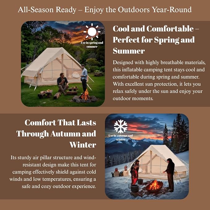 4-6 Person Inflatable Tent with PumpGlamping Tents for 4-6 Person Easy Setup 4 Season Waterproof Outdoor TentWaterproof Luxury with 2 Mesh Window.