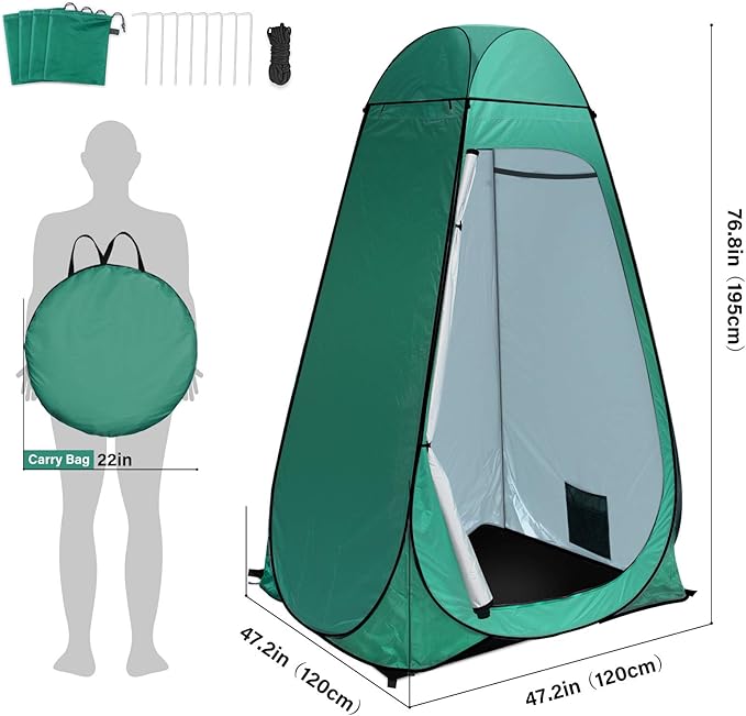 anngrowy Shower Tent Pop-Up Privacy Tent Camping Portable Toilet Tent Outdoor Camp Bathroom Changing Dressing Room Instant Privacy Shelters for Hiking Beach Picnic Fishing Potty Extra-Tall UPF 50+