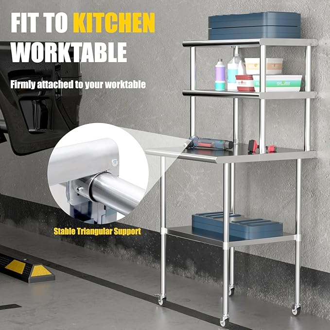 Double Overshelf 2 Tier Stainless Steel Shelf 12 x 36 Inch Weight Capacity 330lb for Prep Work Table in Restaurant Home and Kitchen