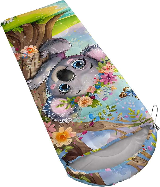 AILONEN Kawaii Panda Sleeping BagsLightweight &amp Waterproof3 Season Warm &amp Cool WeatherDreamy Purple Flower Animal Themed Sleeping Bags for BoysGirlsKidsAdults TravellingOutdoors