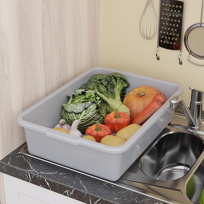 4 Pack 13 L Commercial Bus Tote Restaurant Food Service Bus Tub Grey