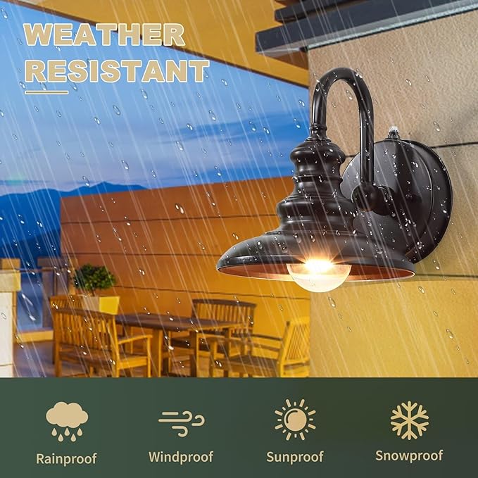 LONEDRUID Dusk to Dawn Sensor Outdoor Gooseneck Barn Light Fixtures Brown Exterior Wall Sconce Lighting Modern Outside Porch Lantern Waterproof Farmhouse Wall Mount Lamp for House Garage Patio