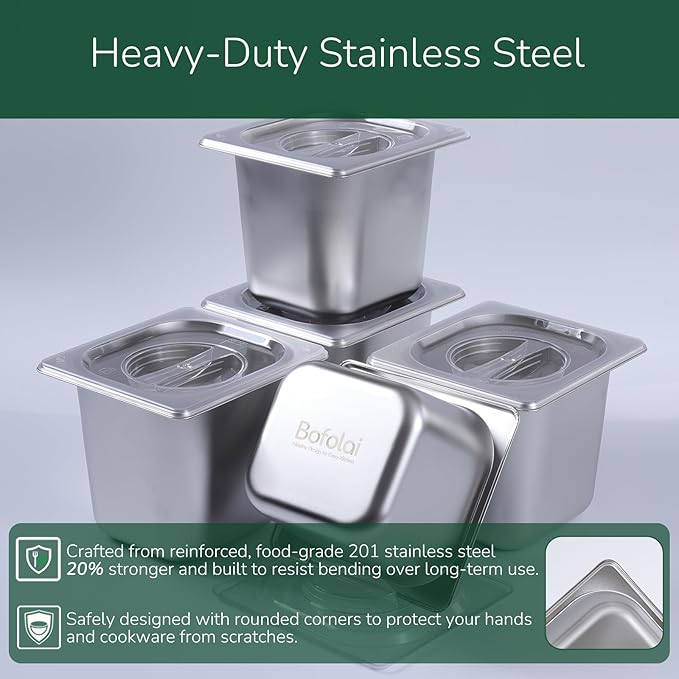 6 Pack Stainless Steam Hotel Pan with Lid 1/6 Size x 6 Inch Deep Table Steam Pan Restaurant Supplies Reusable Anti Rust Catering Storage for Home BuffetParty Restaurant Hotel