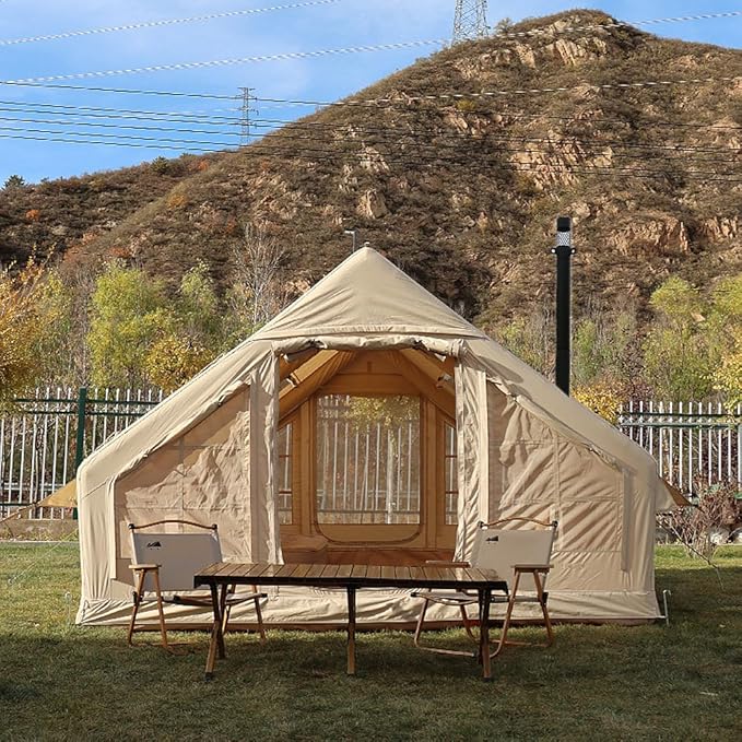 UNIISTRENGH Inflatable Camping Tent Air Glamping Quick Set Up Waterproof Pop Up Tents with Stove Jack Hole and Carry Bag