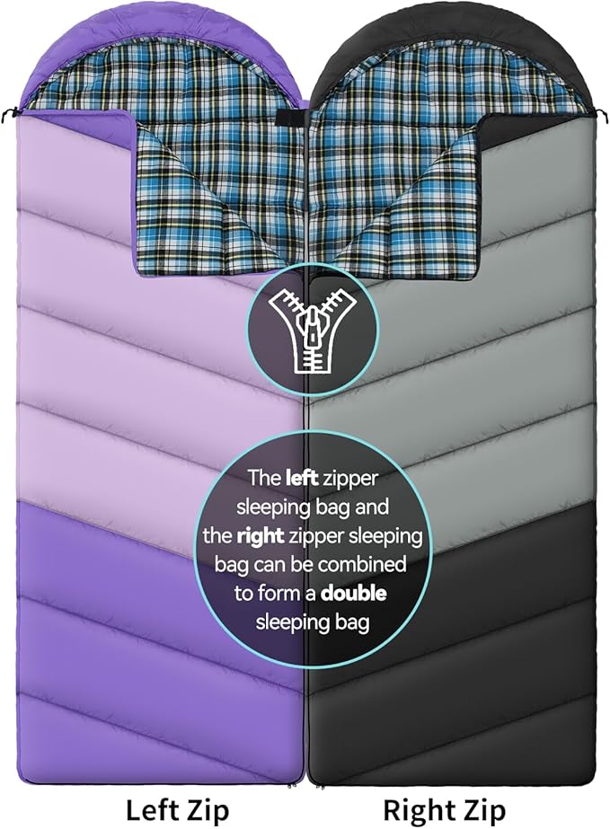 Cotton Flannel Lined Sleeping Bag for Adults Teens Kids Cold Weather &amp Warm 3 Seasons Lightweight Compact Camping Essentials Equipment Hiking Outdoor Travel