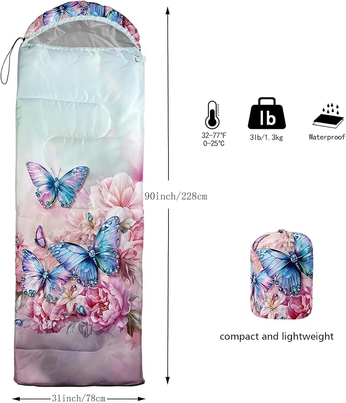 QOOMO Camping Sleeping Bags3 Season Warm &amp Cool WeatherLightweightWaterproof Sleeping Bags for Adults &amp KidsTravelingand OutdoorsCamping Gear Equipment