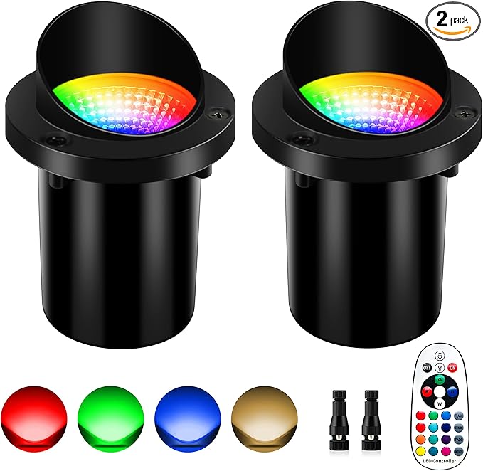 Christmas Outdoor Landscape Lighting RGBW SpotlightColor Changing Outdoor Ground LightIP67 Waterproof Pathway Lights2 Pack Low Voltage LED In-Ground Light for Pathway Garden Yard Fence Deck