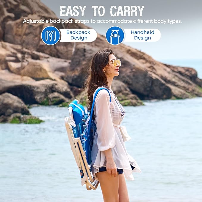 Old Bahama Bay Backpack Beach Chair 2 Pack Aluminum Lightweight Reclining 5-Position Lounge Chair for Adults Heavy Duty Support 400 LBS Portable Folding with Cooler Bag Camping Chair for Sand Outdoor