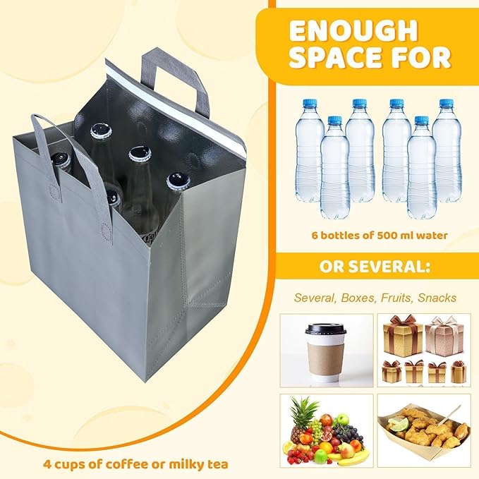 Hushee 200 Pcs Insulated Take out Bags Bulk Thermal Insulation Take Away Bags Disposable 10.24x11.02x6.69 Inch for Grocery Lunch Hot Cold Frozen Food Delivery Shipping Cooler(Gray)
