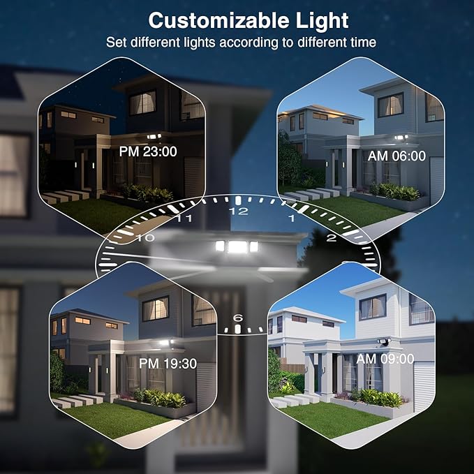 Onforu 55W Smart LED Flood Lights Outdoor 5500LM Tunable 2700K-6500K APP Control WiFi Alexa Security Lights with Timer &amp Adjustable 3 Head IP65 Waterproof for House Yard Porch Garage Back