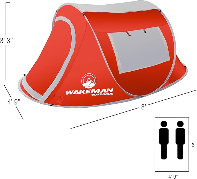 Pop-up Tent 2 Person Water Resistant Barrel Style Tent for Camping with Rain Fly and Carry Bag Sunchaser 2-Person Tent by Wakeman Outdoors (Red)