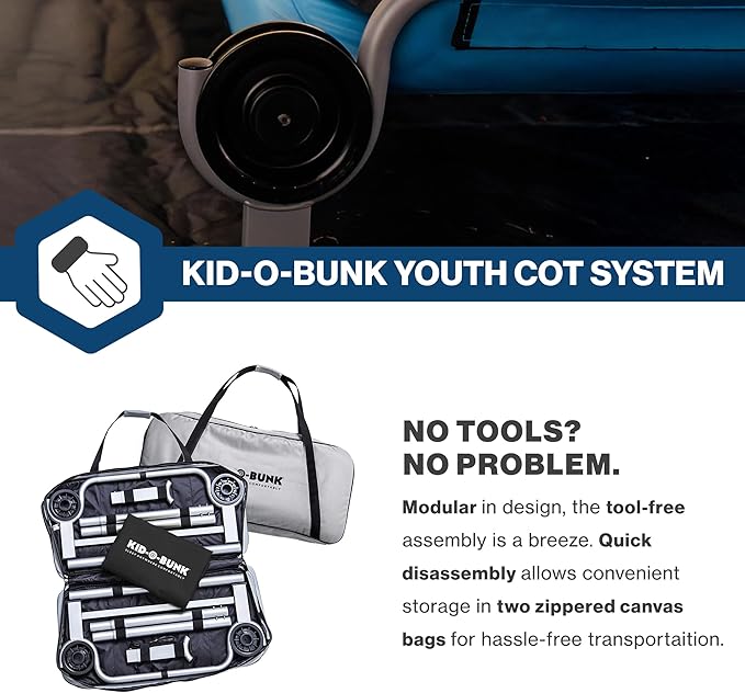 Disc-O-Bed Youth Double Cot Kid-O-Bunk Modular for Bunk Beds Dual Cots or Bench with 2 Carry Bags for Portable Transport