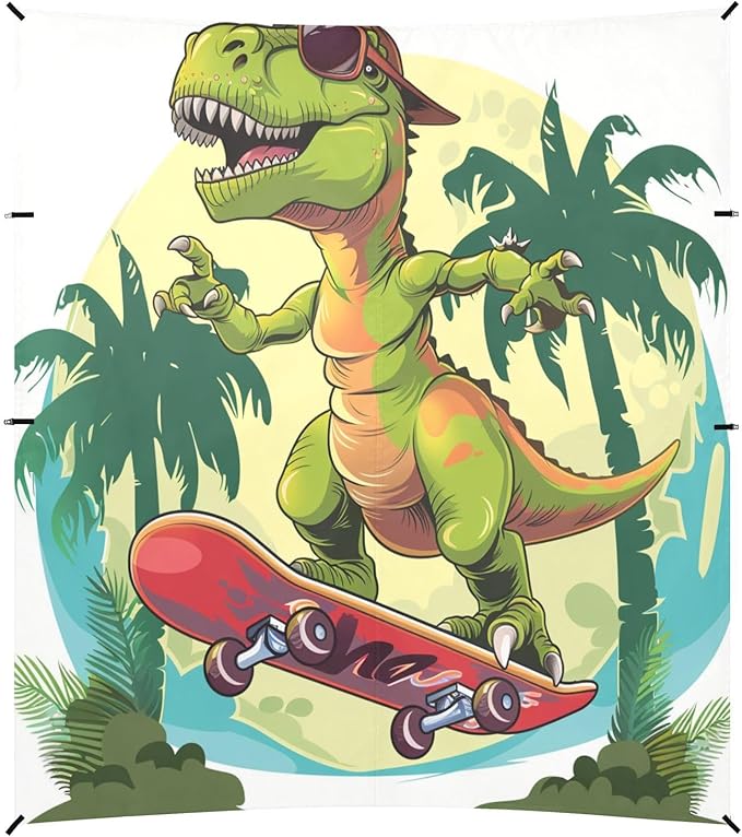 ALAZA Dinosaur Skateboard Funny Beach Tent Sun Shelter UPF50+ Protection Beach Shade Canopy w/ 4 Sandbags for Outdoor Camping Fishing Backyard Fun Picnic 10x9 ft