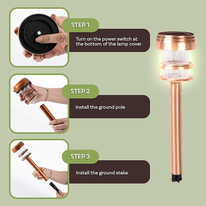 Outdoor Solar Lights - 4-Pack Stainless-Steel LED Lights for Gardens Pathways and Patios - Weather-Resistant Stake Lighting by Pure Garden (Copper)