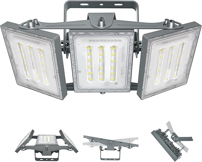 STASUN LED Flood Light Outdoor 150W 15000lm 3000K Daylight White IP66 Waterproof Commercial Parking Lot Light3 Heads for Yard Street Stadium House Floodlight Bright Security Lights for Outdoor Area