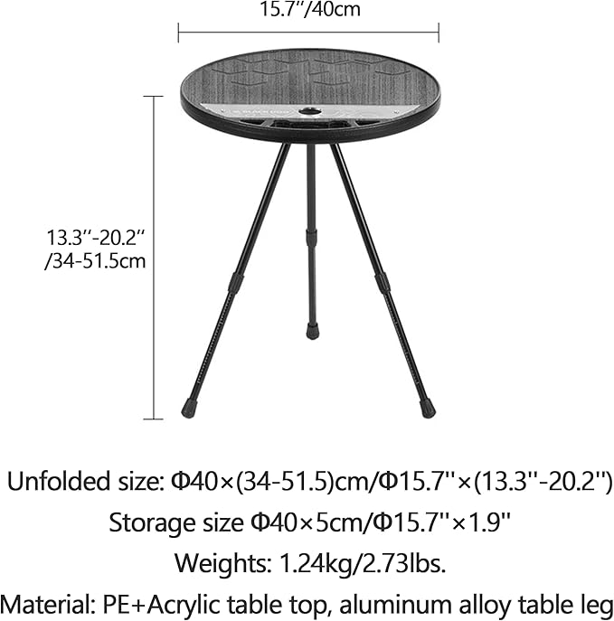 Blackdog Lightweight Round Folding Camping Table PE Portable Picnic Table with Aluminum Adjustable Table Legs Solid Triangular Support Round Table for Outside Tailgating Hiking Camping