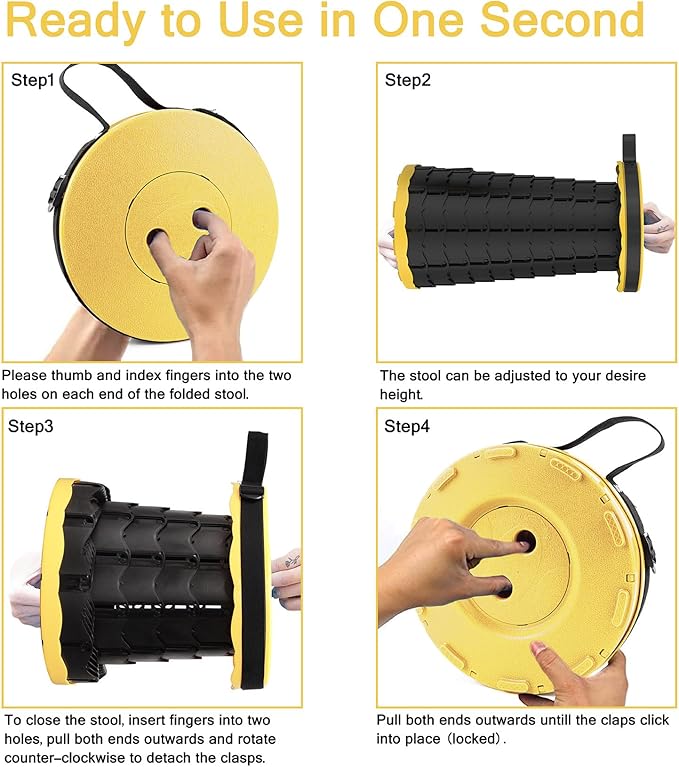 LB Portable Collapsible Retractable Folding Stool Lightweight Telescoping Foldable Camping Stool for Adults for Outdoor Fishing Hiking Gardening Travel BBQ Hunting Indoor Activities (Yellow Black)