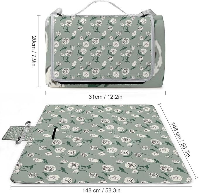 Sunflower Turquoise Cow Print Photographic Print Waterproof Outdoor Picnic Blanket Sandproof Beach Mat for Camping Hiking Grass Travelling