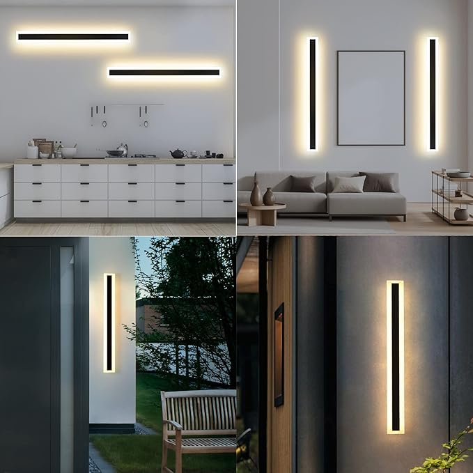 2Pack Outdoor Wall Lights 32inch 24W IP65 Frosted Acrylic LED Modern Wall Lamp Fixture Rectangular Black Wall Lights Suitable for Bathroom Balcony Porch Courtyard
