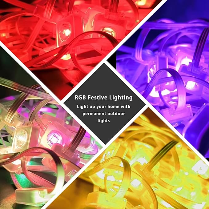 Permanent Outdoor Lights for House 50ft Waterproof RGB Eave Light IP67 String Lights with 30 LED App Remote RGB Under Eave Lighting for Garden Party Holiday Christmas Deco