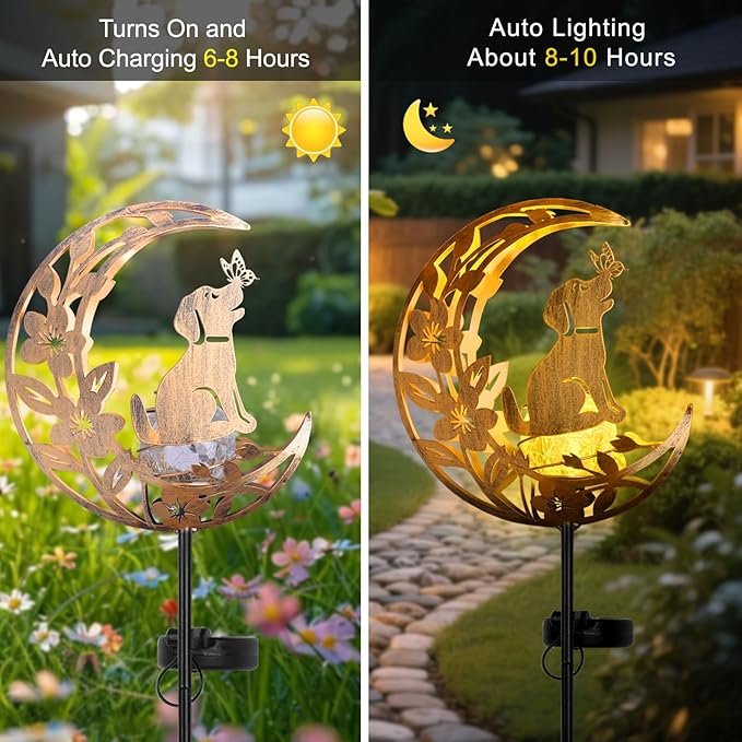 Lights Outdoor Decor Dog - Moon &amp Bird SolaGardenLights Waterproof Auto On/Off Pathway Lighting for Yard/Lawn/Patio Handcrafted Metal Solar-Stake-Lights for Outside Decorations