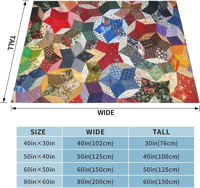 80X60 Wonky Star Quilt Lightweight Flannel Blanket - Soft and Breathable Polyester Suitable for Travel Camping and Home Decoration