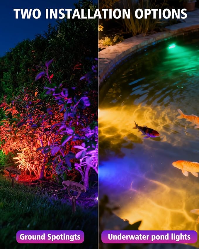 CORESLUX Solar Spot Lights Outdoor Waterproof IP68 3-in-1 LED Color Changing Solar Landscape Lights 2 Light Modes Landscape Path Lights for Outside Garden Yard Pond Pathway