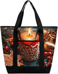 Insulated Shopping BagLarge Reusable Cooler Bags Christmas Candle Printed Foldable Shopping BagTravel Waterproof Shoulder Bag