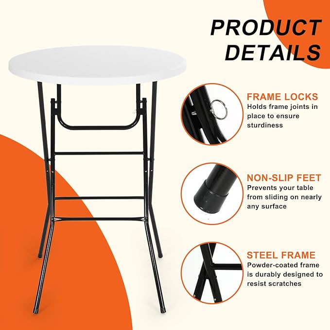 Nice C Plastic High Top Round Table Portable Cocktail Bar Table 31.5 Folding Counter Height Tables Waterproof Outdoor/Indoor Tables for Parties Weddings Camping Backyard (White 2 Pack)