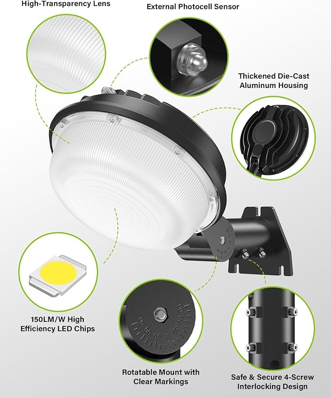 LED Barn Light 150W Yard Area Light Dusk to Dawn Outdoor Lighting with Photocell 21000LM 5000K Daylight IP65 Waterproof LED Flood Security Parking Lot Lights for Street/Farmhouse/Garage