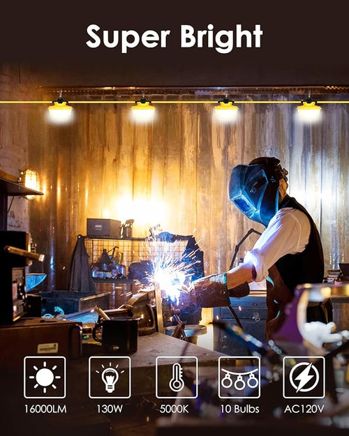 100FT LED Construction String Lights - 3 Prong 130W 16000LM Plug in Linkable String Work Lights 5000K Weatherproof Temporary Lighting for Construction Sites Jobsites Indoor &amp Outdoor UL Liste