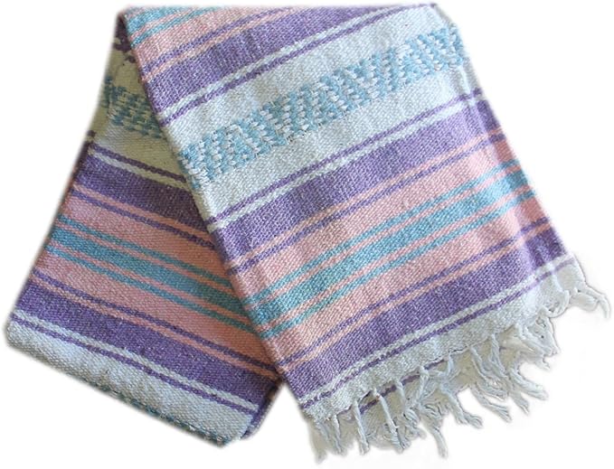 Del Mex Classic Mexican Blanket Large Authentic Woven Falsa Throw (70x50) Artisan Southwest Décor for Beach Yoga Outdoors (Lavender/Pink)