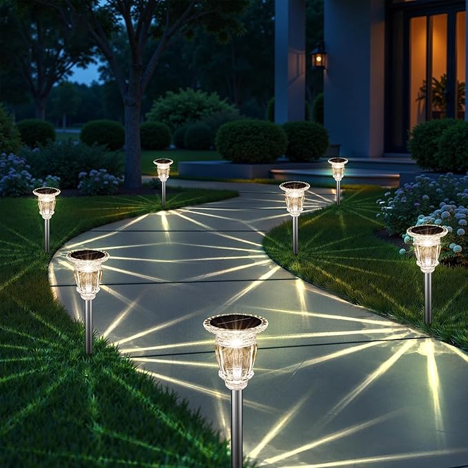 Solar Pathway Lights Outdoor 4 Pack 10 Modes RGB Color Changing &amp White Solar Garden Lights 17.5 IP65 Waterproof Glass Stainless Steel Solar Powered Landscape Lights for Yard Walkway Driveway P