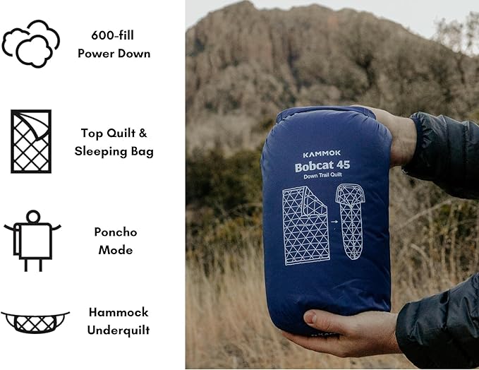 KAMMOK Bobcat 45°F - Down Trail Quilt Water Resistant Durable Compact and Packable Indoor/Outdoor Camp Blanket (84 in × 54 in)