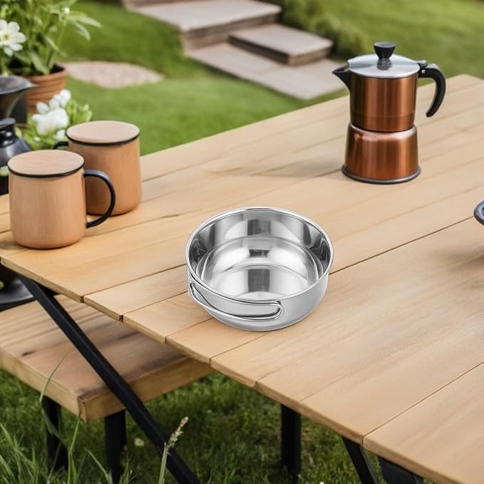 Stainless Steel Camping Bowls Set with Foldable Handles 650ml Large Bowl Portable Outdoor Picnic and Hiking Cookware for Backpacking and Camping