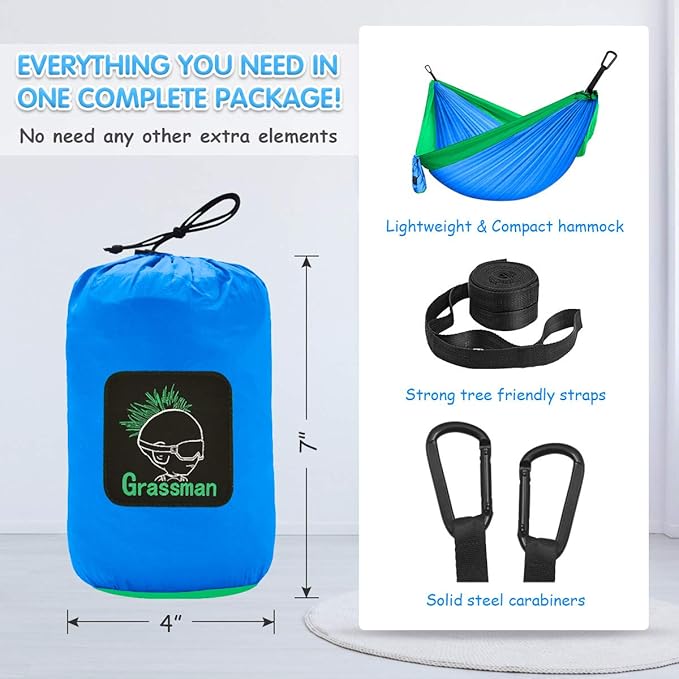 GRASSMAN Kids Hammock-Small Camping hammocks Portable Camping Gear for Child Indoor/Outdoor use with Tree Straps &amp Carabiners Blue &amp Green