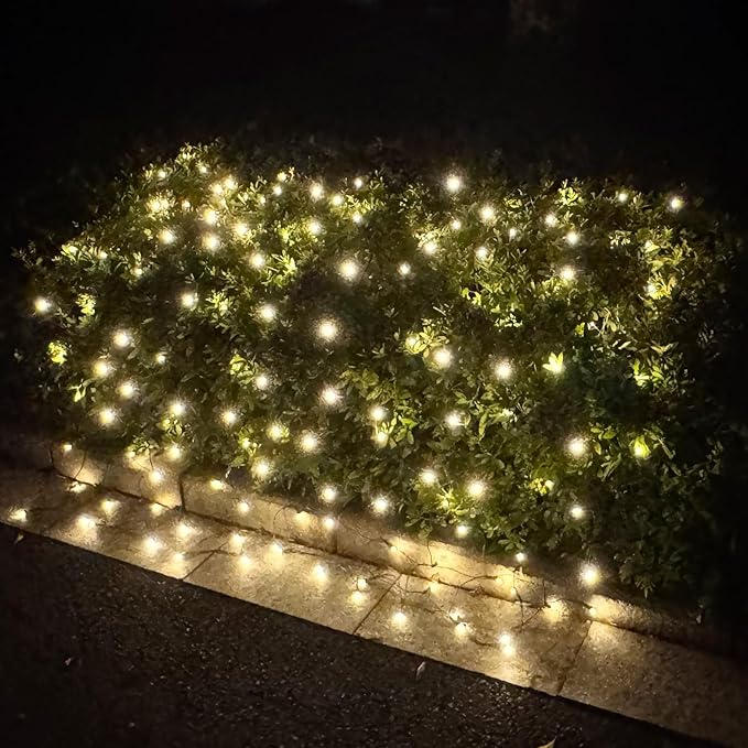 LED Christmas Net Lights Outdoor UL Certified 144LED 6ftx6ft Green Wire Connectable Waterproof Mesh Light for Christmas Party Yard Shrubs and Bushes Decorations (Warm White)