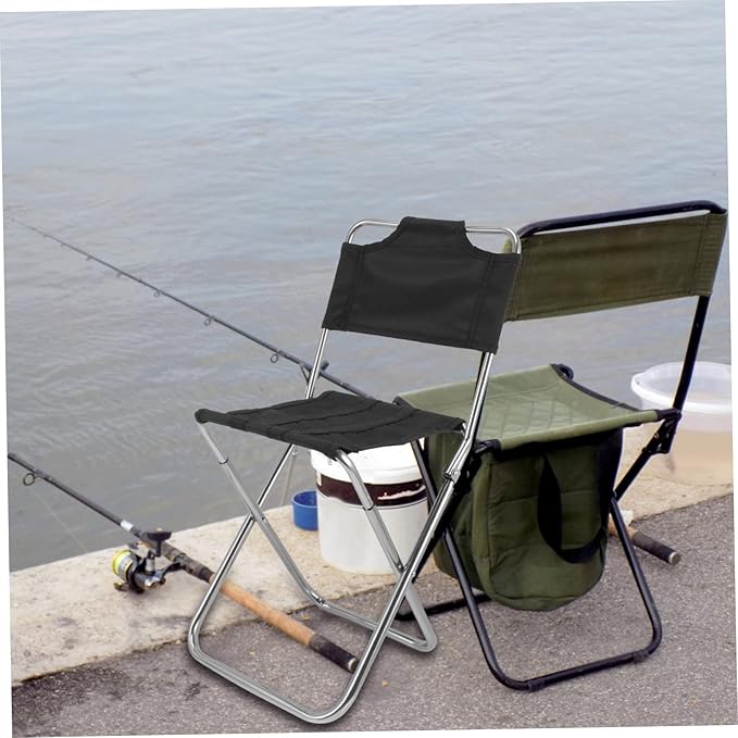 Yardwe Multi-Function Camping Fishing Chair Black Portable Beach Lounge Stool Lightweight Sturdy Folding Stool