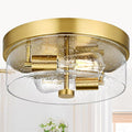 Flush Mount Ceiling Light Fixtures 2-Light Gold Ceiling Mount for Farmhouse with Seeded Glass Lampshade Industrial Flush Mount Light Fixture Farmhouse for Hallway Kitchen Entryway and Foyer