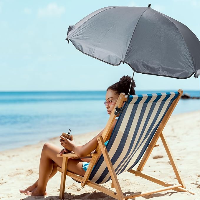 Buryeah 2 Pcs Automatic Chair Umbrella with Universal Clamp 44 UPF 50+ Portable Clamp on Beach Chair Adjustable Wheelchair Umbrella for Outdoor Patio Parasol