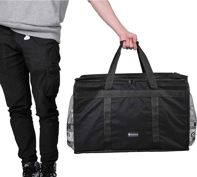 cherrboll Insulated Food Delivery Bag with Side Pockets Thick Insulation Commercial Thermal Carrier for Restaurant Catering or Food Transport - 23 x 14 x 15