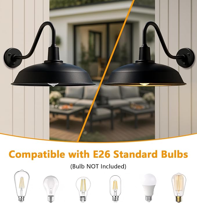 Extra Large 21 Outdoor Barn Gooseneck Light Rustic Modern Classic Farmhouse Porch Light for Barn Deck Driveway - 2 Pack